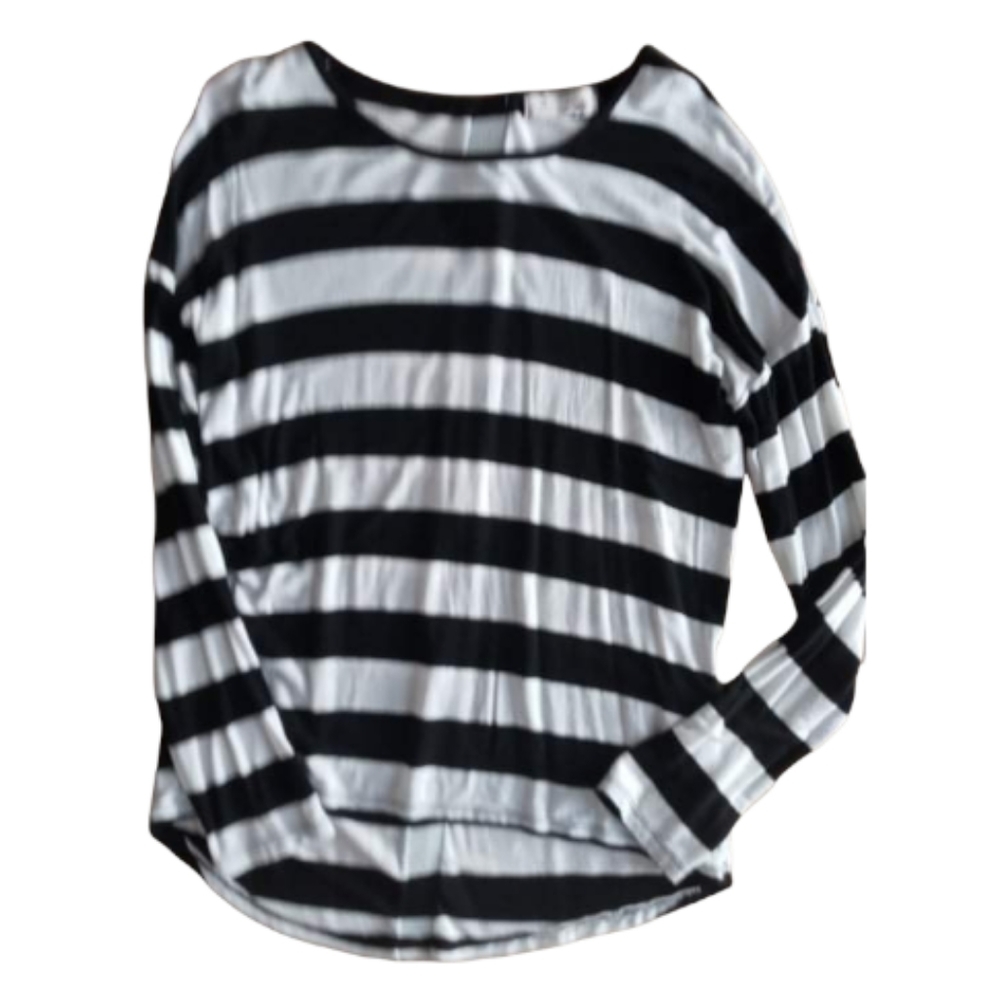 Hippie Rose Large Black & White Striped Long Sleeve Zip Shirt